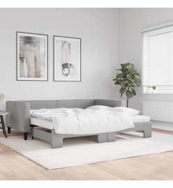 Lit de jour avec gigogne et matelas gris clair 100x200 cm tissu