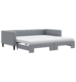 Lit de jour avec gigogne et matelas gris clair 100x200 cm tissu