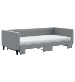 Lit de jour avec gigogne et matelas gris clair 100x200 cm tissu