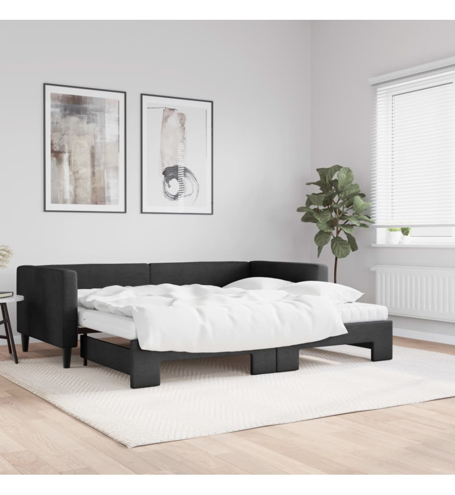 Lit de jour avec gigogne et matelas noir 90x190 cm tissu Lit de jour avec gigogne et matelas noir 90x190 cm tissu