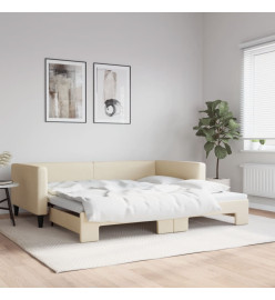 Lit de jour avec lit gigogne crème 100x200 cm tissu