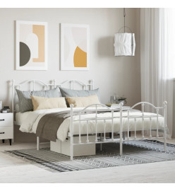 Cadre de lit métal avec tête de lit/pied de lit blanc 140x190cm