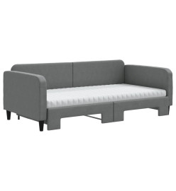Lit de jour avec gigogne et matelas gris foncé 100x200 cm tissu