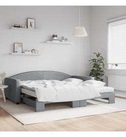 Lit de jour avec gigogne et matelas gris clair 100x200 cm tissu