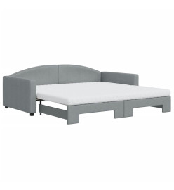 Lit de jour avec gigogne et matelas gris clair 100x200 cm tissu