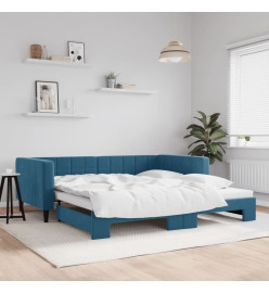 Lit de jour avec lit gigogne bleu 100x200 cm velours