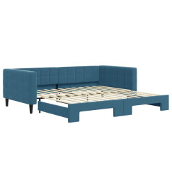 Lit de jour avec lit gigogne bleu 100x200 cm velours