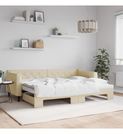 Lit de jour avec lit gigogne crème 80x200 cm tissu