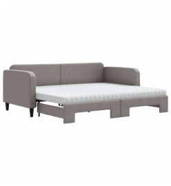 Lit de jour avec gigogne et matelas taupe 90x200 cm tissu