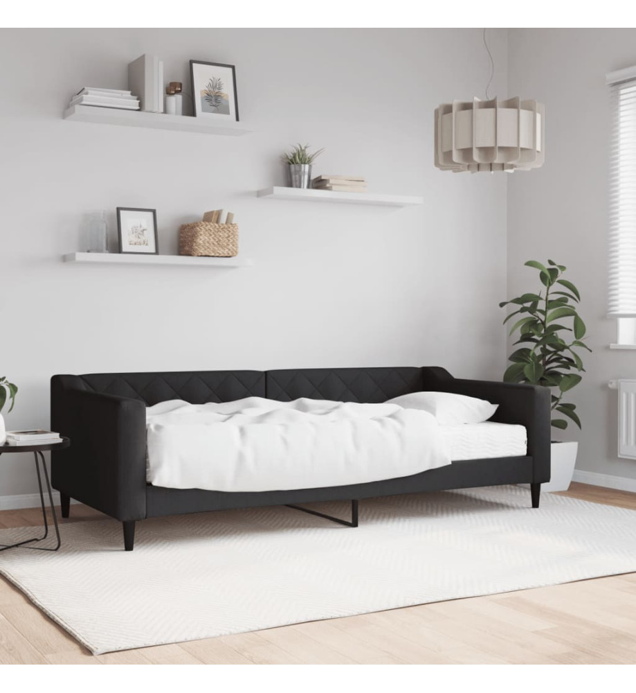 Lit de jour avec matelas noir 90x200 cm tissu Lit de jour avec matelas noir 90x200 cm tissu