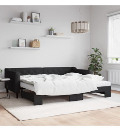 Lit de jour avec gigogne et matelas noir 90x200 cm tissu