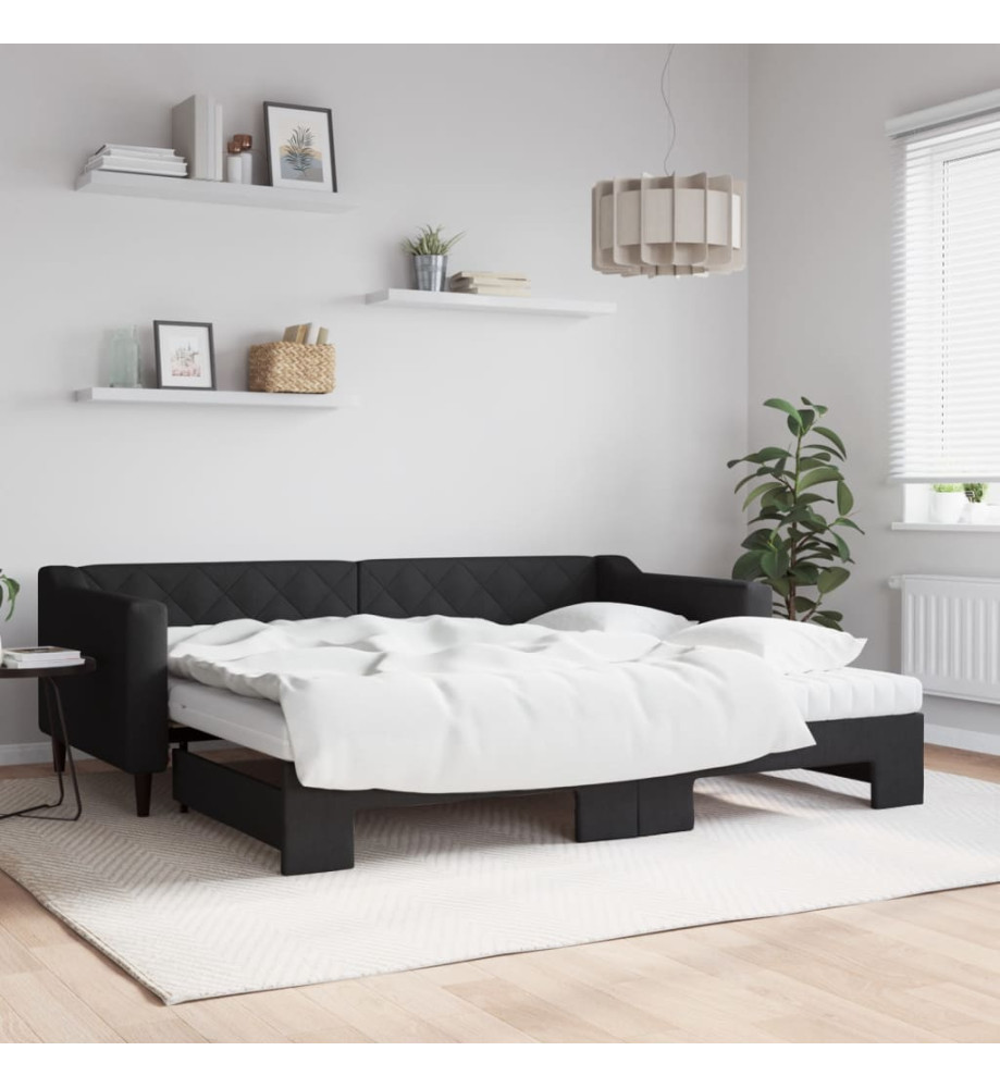 Lit de jour avec gigogne et matelas noir 90x200 cm tissu Lit de jour avec gigogne et matelas noir 90x200 cm tissu