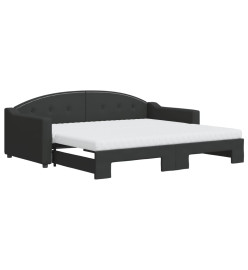 Lit de jour avec gigogne et matelas noir 90x190 cm tissu