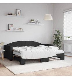 Lit de jour avec gigogne et matelas noir 90x190 cm tissu