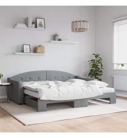 Lit de jour avec gigogne et matelas gris clair 90x200 cm tissu