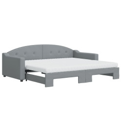 Lit de jour avec gigogne et matelas gris clair 90x200 cm tissu
