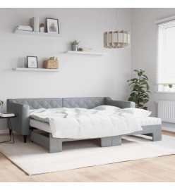 Lit de jour avec gigogne et matelas gris clair 90x200 cm tissu