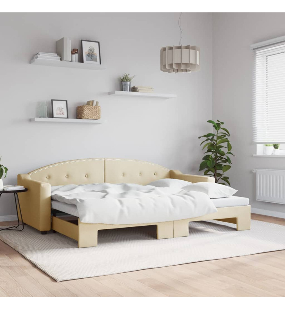 Lit de jour avec lit gigogne crème 80x200 cm tissu Lit de jour avec lit gigogne crème 80x200 cm tissu