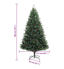 Sapin de Noël artificiel à charnières avec baies rouges 180 cm