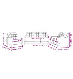 Ensemble de canapés 3 pcs avec coussins Gris clair Tissu