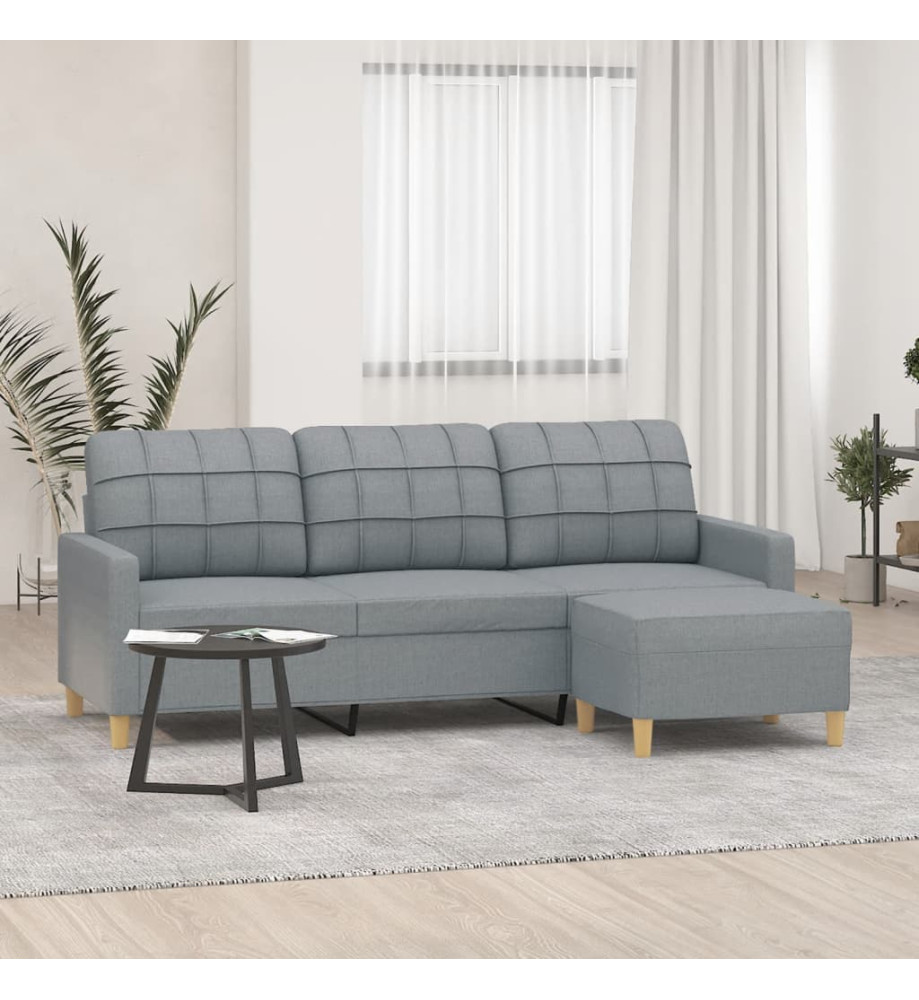 Canapé à 3 places avec repose-pieds Gris clair 180 cm Tissu