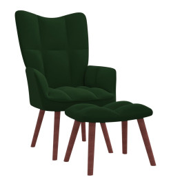 Chaise de relaxation avec repose-pied Vert foncé Velours