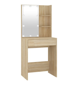 Coiffeuse à LED avec armoire Chêne sonoma Bois d'ingénierie