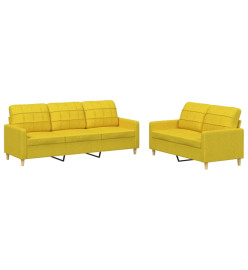 Ensemble de canapés 2 pcs avec coussins Jaune clair Tissu