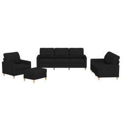 Ensemble de canapés 4 pcs avec coussins Noir Tissu