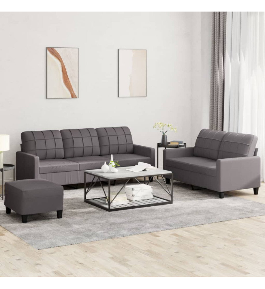 Ensemble de canapés 3 pcs avec coussins Gris Similicuir