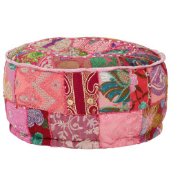 Pouf rond en coton en patchwork fait à la main 40 x 20 cm Rose