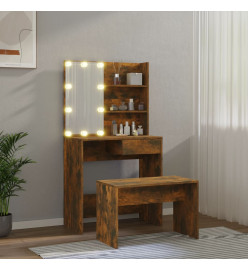 Ensemble de coiffeuse avec LED Chêne fumé Bois d'ingénierie