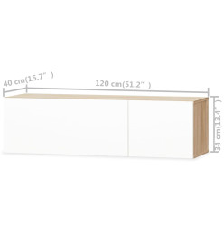 Meuble TV 2 pcs Aggloméré 120x40x34 cm Chêne et blanc brillant