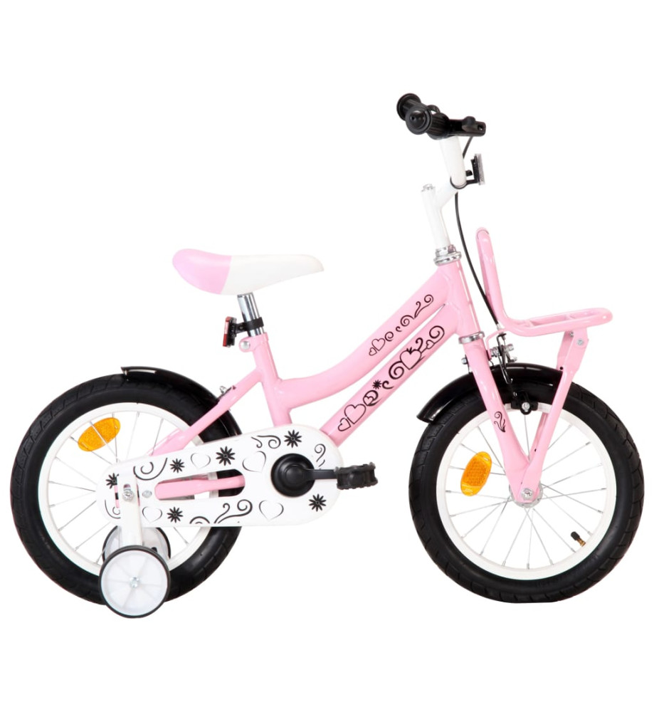 Vélo enfant avec porte-bagages avant 14 pouces Blanc et rose