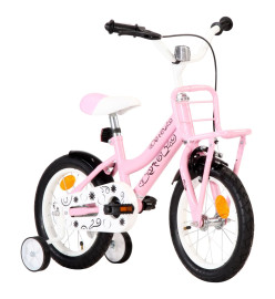 Vélo enfant avec porte-bagages avant 14 pouces Blanc et rose