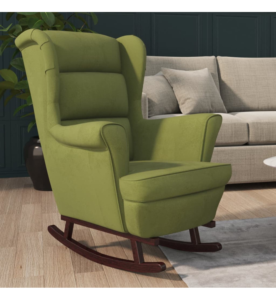 Fauteuil à bascule et pieds en bois d'hévéa Vert clair Velours