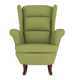 Fauteuil à bascule et pieds en bois d'hévéa Vert clair Velours