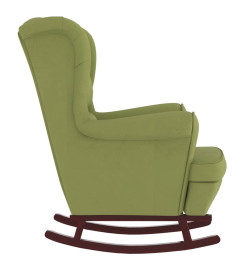 Fauteuil à bascule et pieds en bois d'hévéa Vert clair Velours