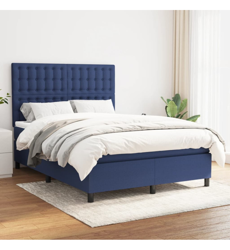 Lit à sommier tapissier avec matelas Bleu 140x190 cm Tissu Lit à sommier tapissier avec matelas Bleu 140x190 cm Tissu