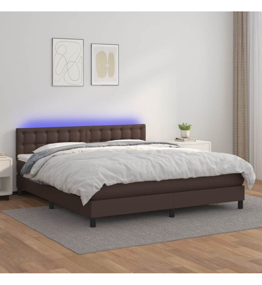Sommier tapissier et matelas et LED Marron 180x200cm Similicuir Sommier tapissier et matelas et LED Marron 180x200cm Similicuir