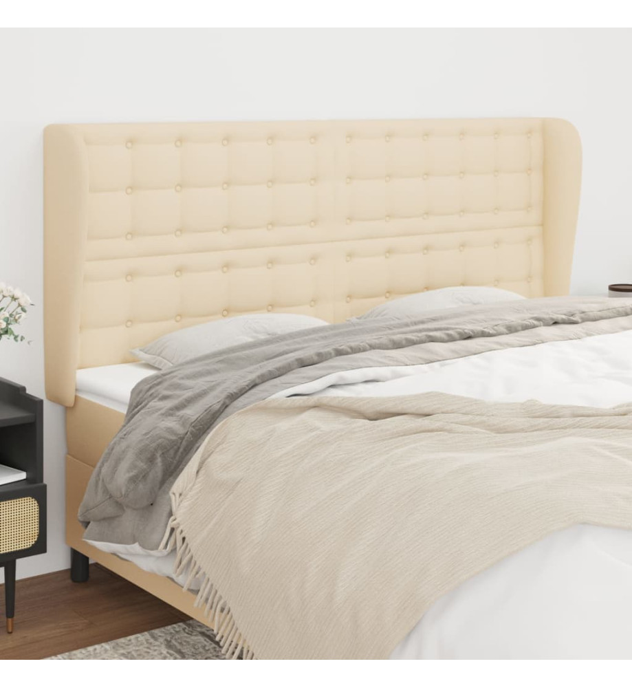 Tête de lit avec oreilles Crème 203x23x118/128 cm Tissu Tête de lit avec oreilles Crème 203x23x118/128 cm Tissu