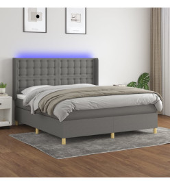 Sommier tapissier et matelas et LED Gris foncé 160x200 cm Tissu
