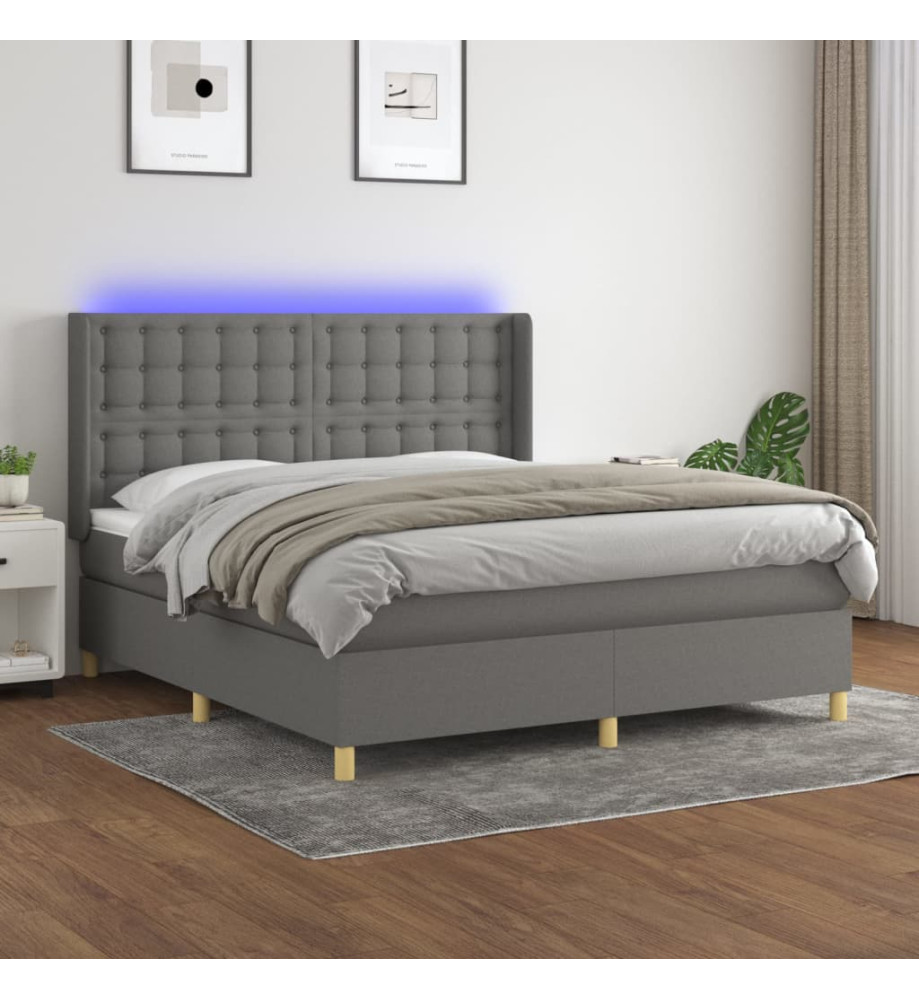 Sommier tapissier et matelas et LED Gris foncé 160x200 cm Tissu Sommier tapissier et matelas et LED Gris foncé 160x200 cm Tissu
