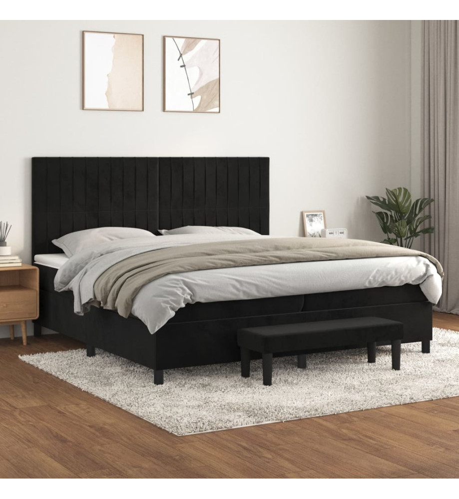 Lit à sommier tapissier et matelas Noir 200x200 cm Velours Lit à sommier tapissier et matelas Noir 200x200 cm Velours