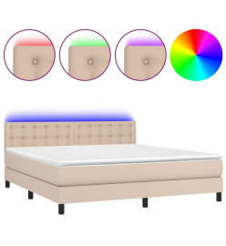 Sommier tapissier matelas LED Cappuccino 180x200 cm Similicuir