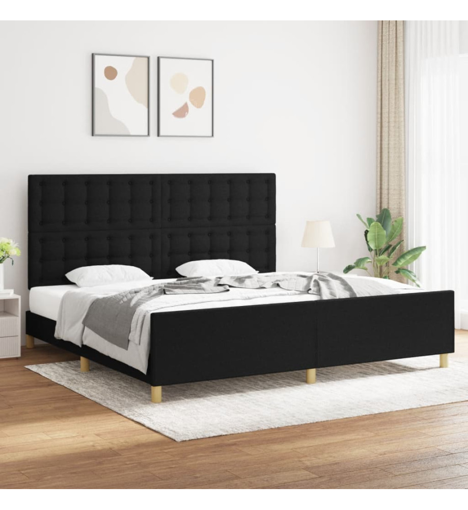 Cadre de lit avec tête de lit Noir 200x200 cm Tissu Cadre de lit avec tête de lit Noir 200x200 cm Tissu