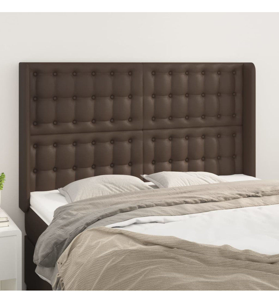 Tête de lit avec oreilles Marron 147x16x118/128 cm Similicuir Tête de lit avec oreilles Marron 147x16x118/128 cm Similicuir