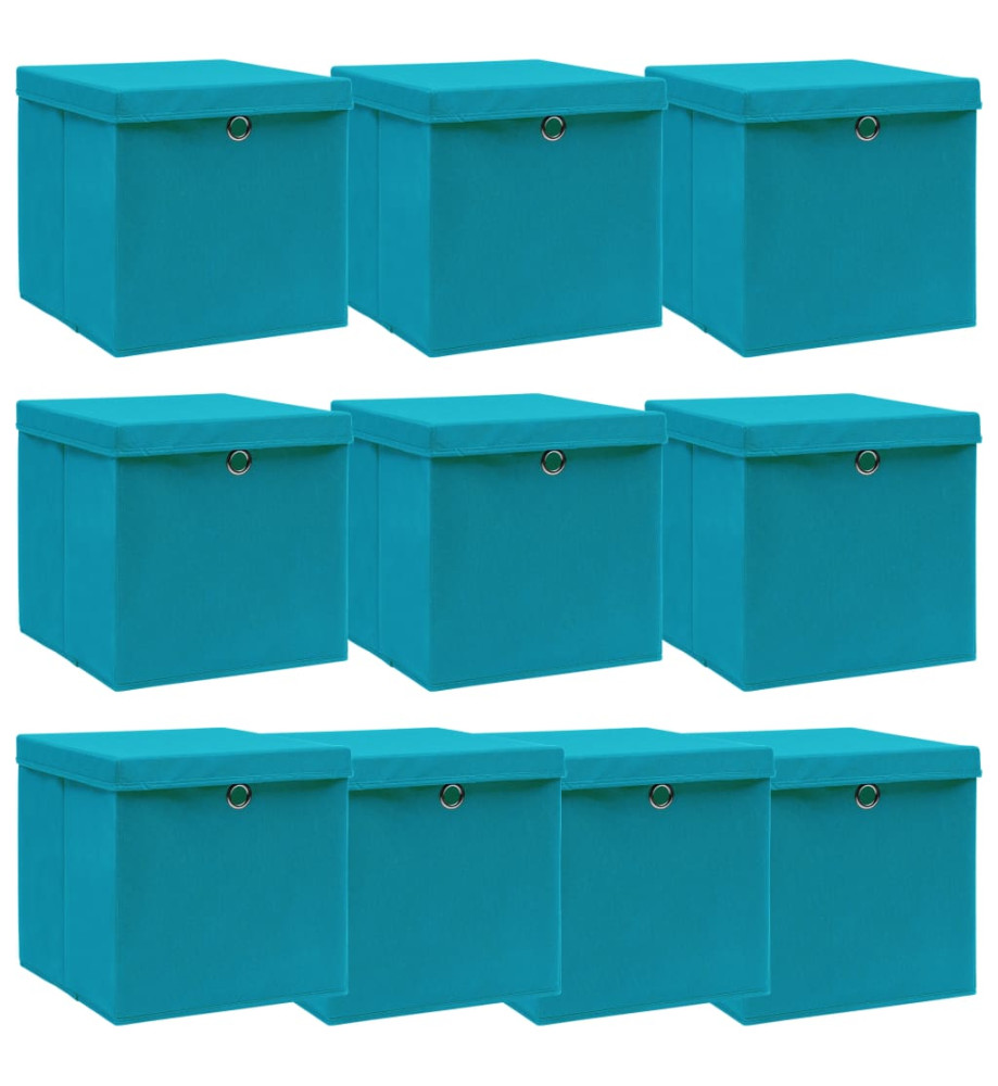 Boîtes de rangement et couvercles 10 pcs Bleu 32x32x32 cm Tissu