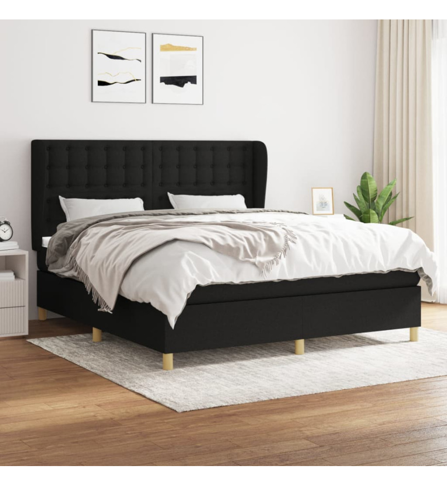 Lit à sommier tapissier avec matelas Noir 160x200 cm Tissu Lit à sommier tapissier avec matelas Noir 160x200 cm Tissu