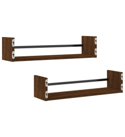 Étagères murales avec barres 2 pcs chêne marron 60x16x14 cm